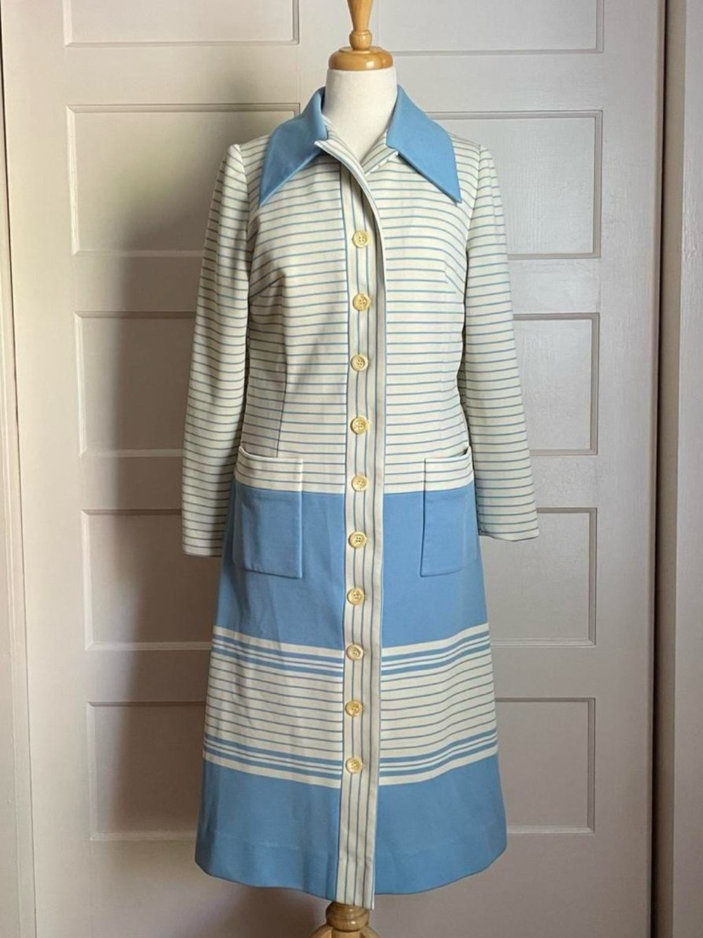 1970s Double Knit Striped Dress